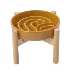 Dogs*[Wave] Slow Feeder Dog Bowls - M / Orange / Wood Stand - Pet Home | The Perfect Pet Supplies Shopping Experience